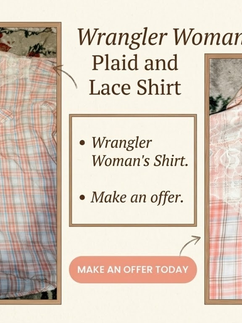 Wrangler Women’s Pink and Light Blue Plaid Lace Button-Down Shirt